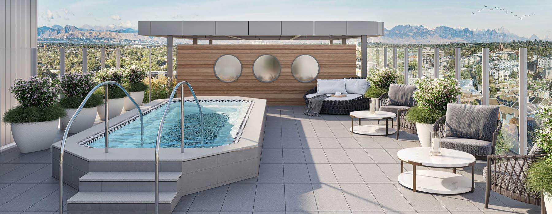 a pool on a deck